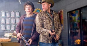 Jesse Eisenberg (left) and Woody Harrelson star in Columbia Pictures' comedy ZOMBIELAND.