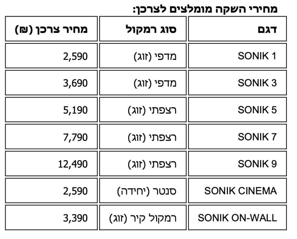 DALI SONIK מחירי השקה