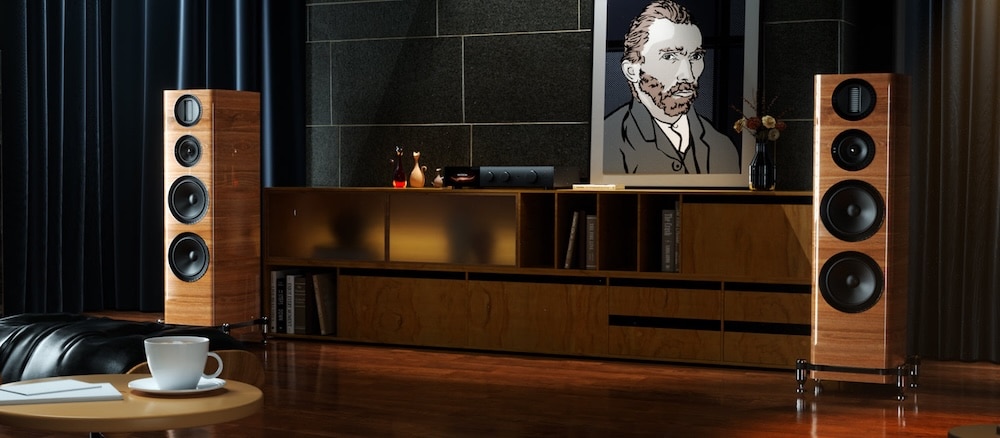 רמקולי Wharfedale. מסדרת ה-ELYSIAN עם הגברה של Audiolab